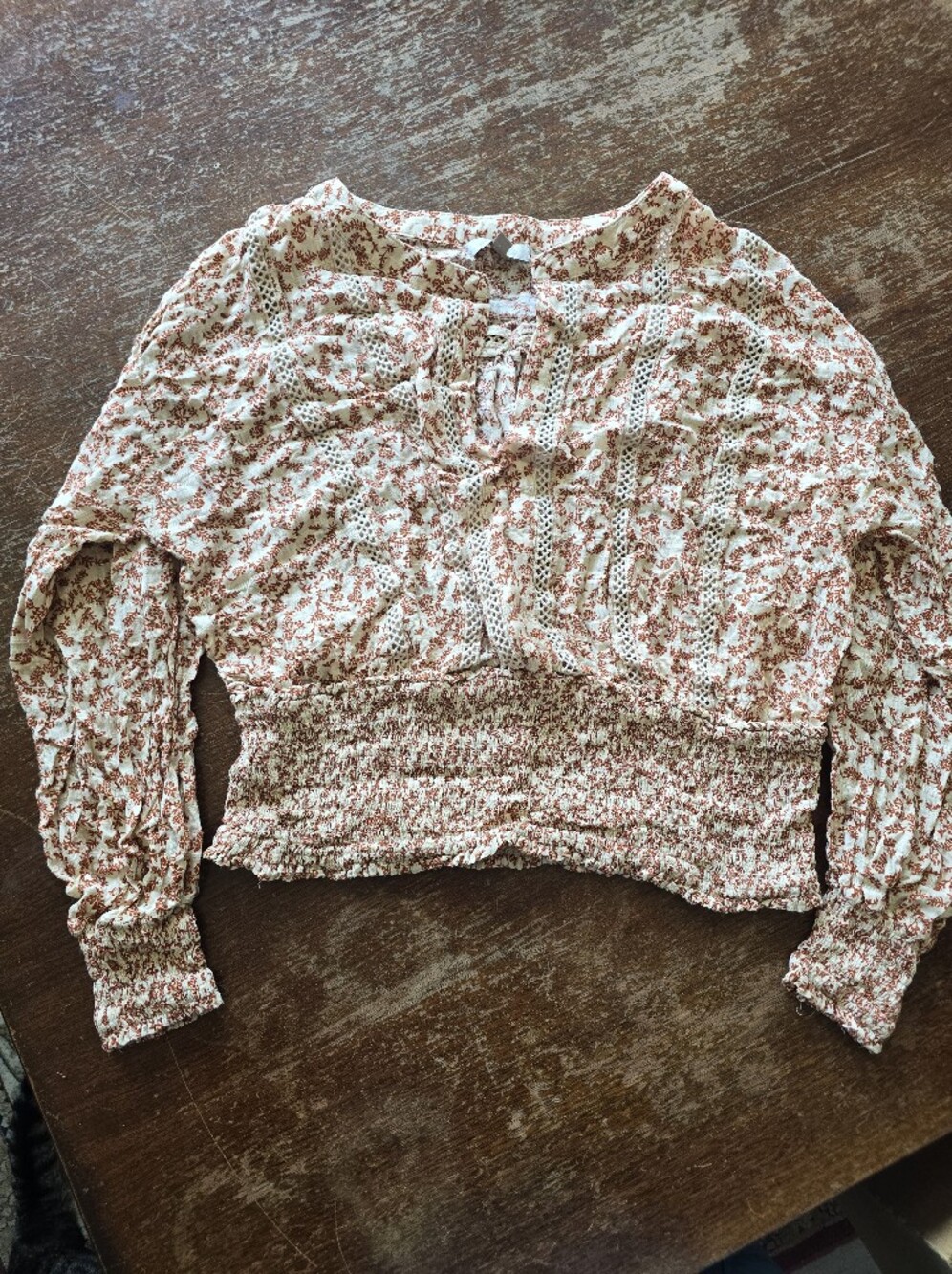 Wonderly Cream Floral Smocked Crop Top with Lace Trim